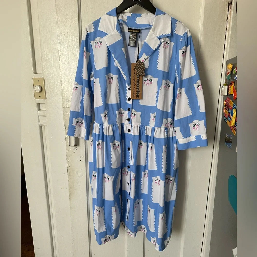 Nooworks Blue Cat Print Dress - Picture 2 of 10